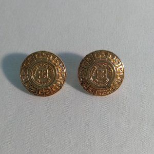 Beautiful Vintage Givenchy Logo Disc Pierced Earrings Gold-Tone